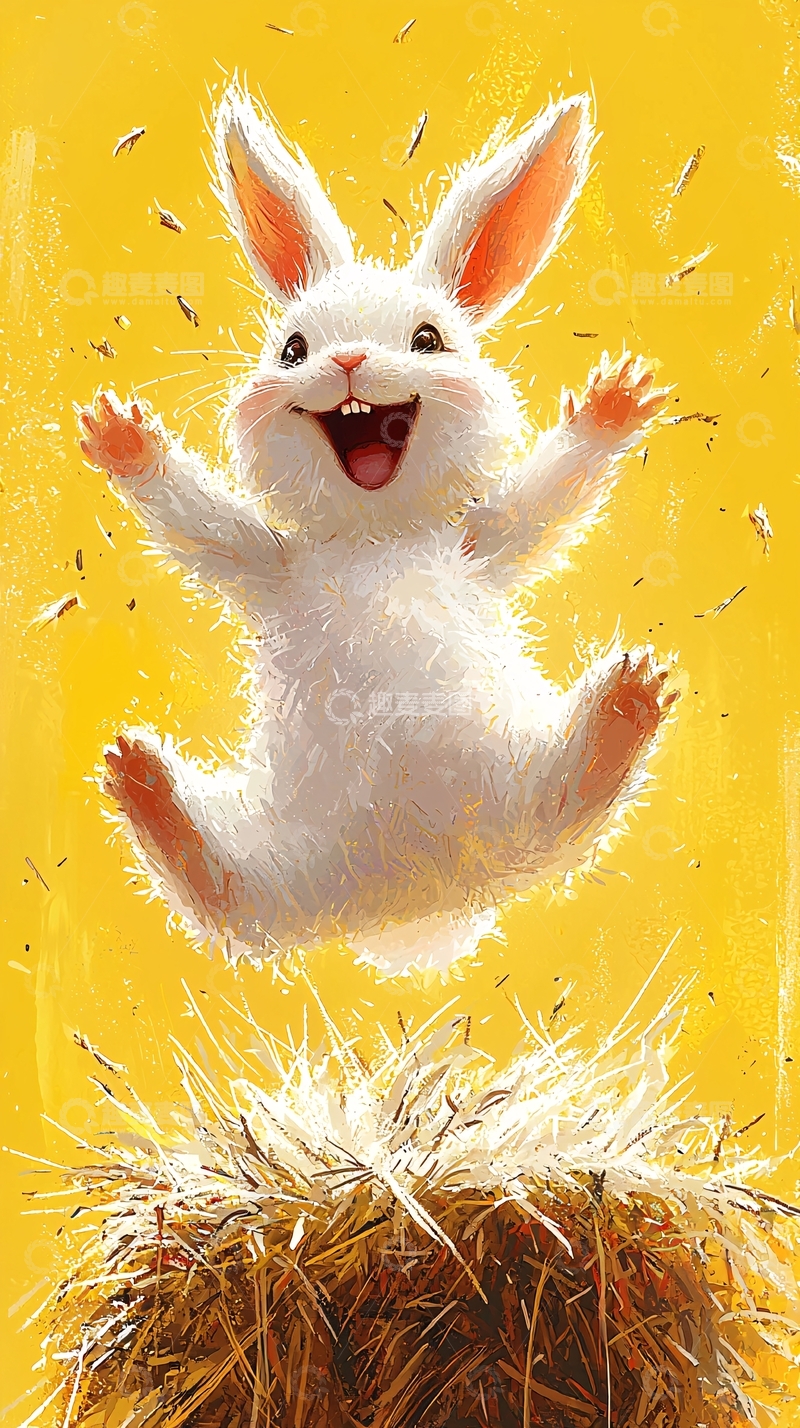 高清大图下载【趣麦麦图】快乐的白色小兔子跳跃