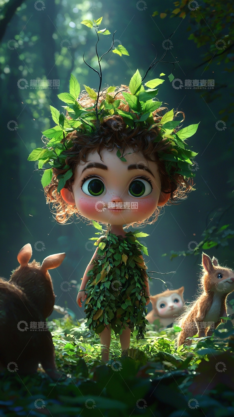 高清大图下载【趣麦麦图】森林女孩