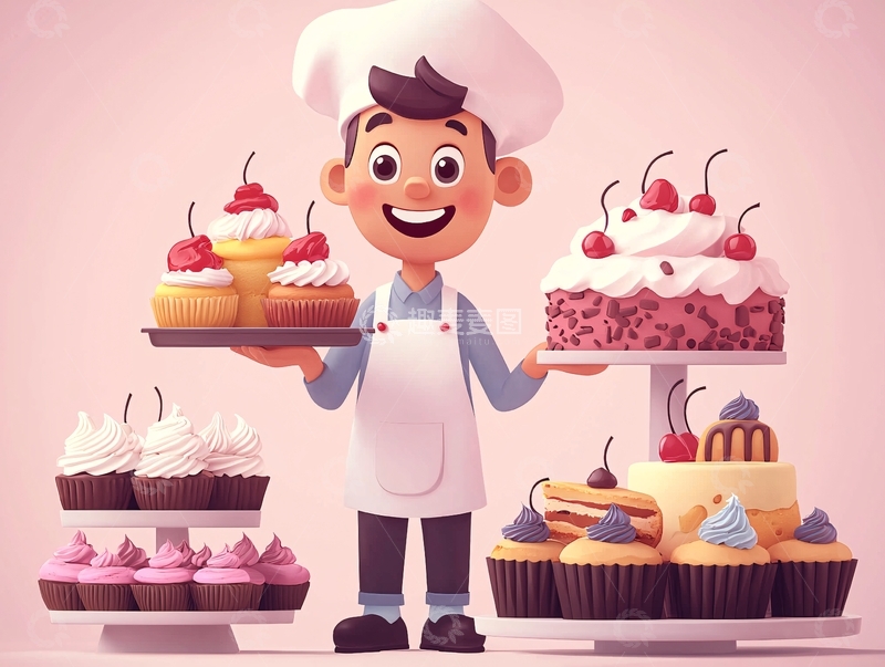 高清大图下载【趣麦麦图】卡通烘焙师