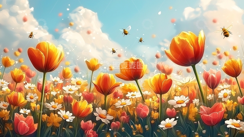 高清大图下载【趣麦麦图】鲜花盛开的草地