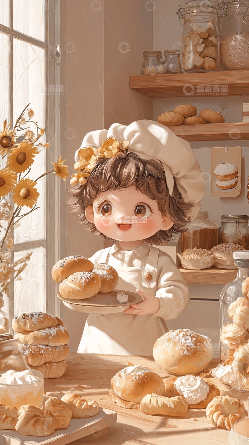高清大图下载【趣麦麦图】可爱卡通烘焙小女孩