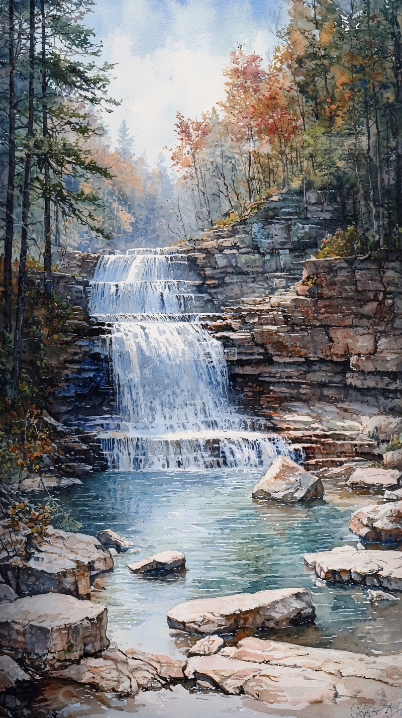 高清大图下载【趣麦麦图】秋日瀑布