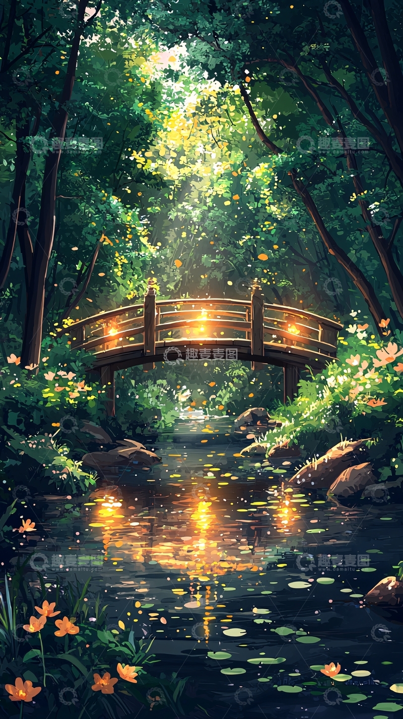 高清大图下载【趣麦麦图】森林小桥流水