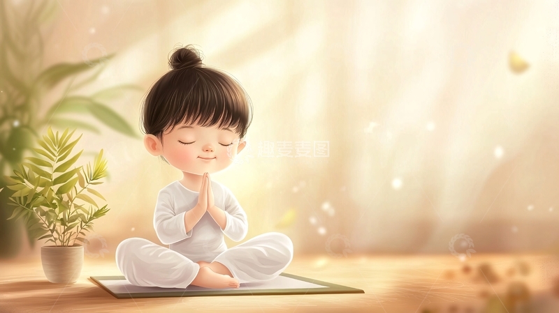 高清大图下载【趣麦麦图】可爱卡通女孩冥想