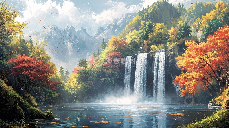 高清大图下载【趣麦麦图】秋日瀑布