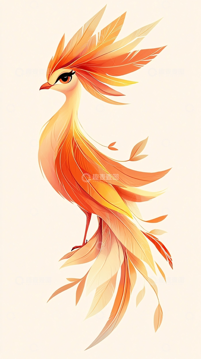 高清大图下载【趣麦麦图】绚丽色彩的凤凰插画