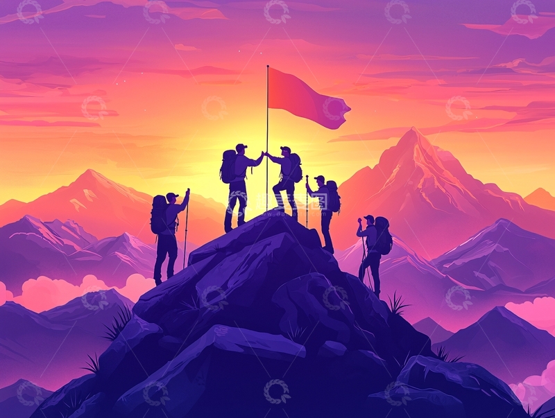 高清大图下载【趣麦麦图】团队登山成功