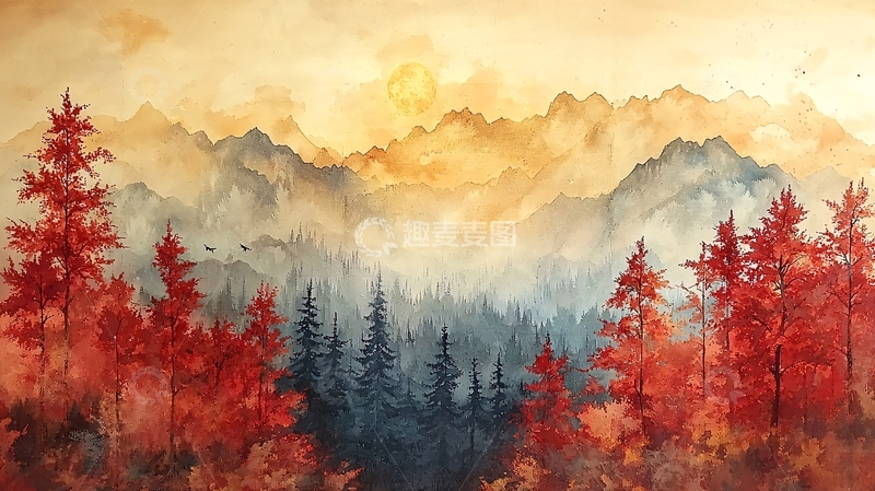 高清大图下载【趣麦麦图】山间日出云雾缭绕