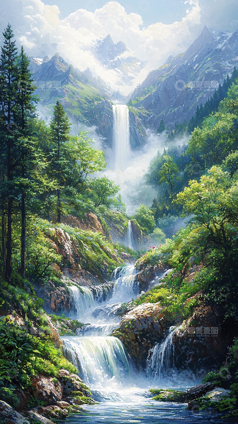 高清大图下载【趣麦麦图】高山瀑布