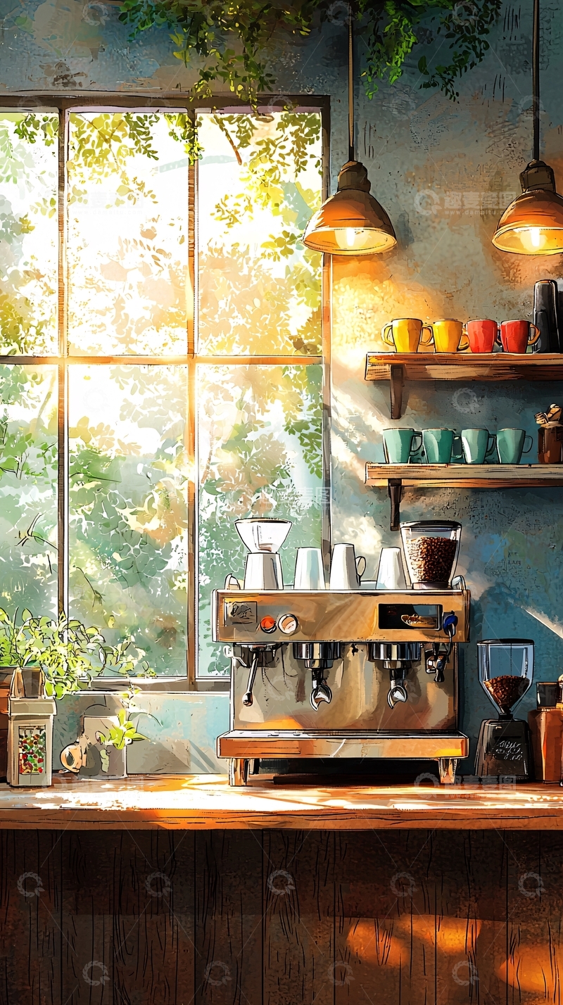 高清大图下载【趣麦麦图】阳光洒进咖啡馆