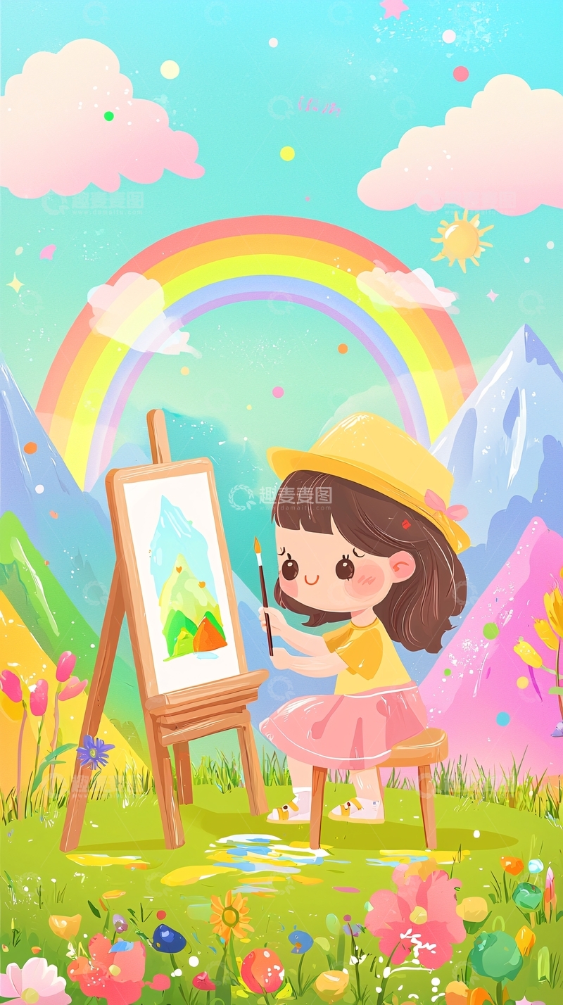高清大图下载【趣麦麦图】彩虹女孩绘画