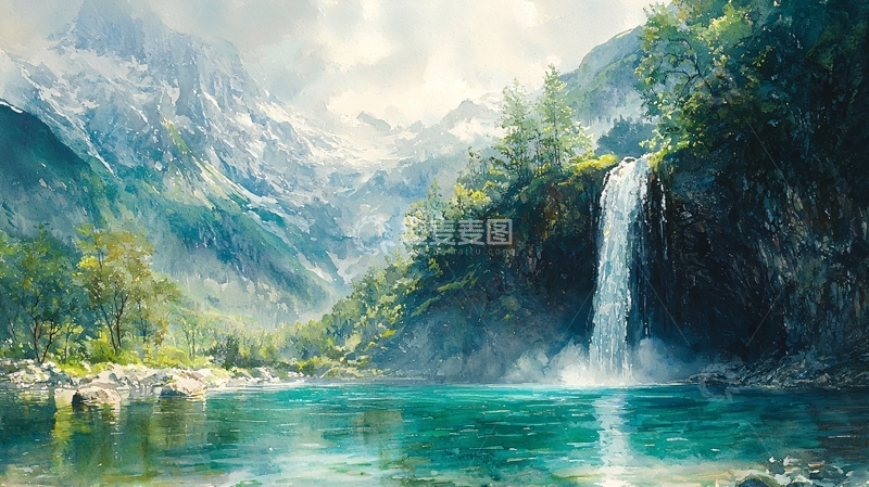 高清大图下载【趣麦麦图】高山瀑布湖泊景色