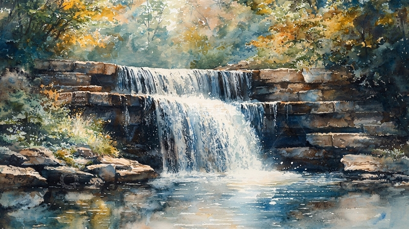 高清大图下载【趣麦麦图】秋日森林小瀑布