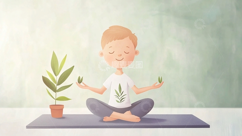 高清大图下载【趣麦麦图】卡通男孩冥想