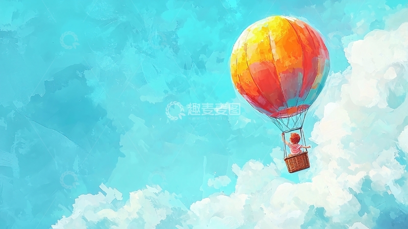 高清大图下载【趣麦麦图】彩色热气球飞翔蓝天白云