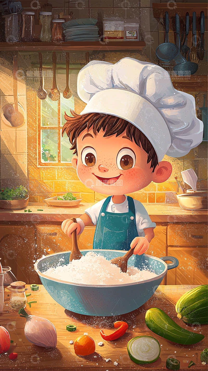高清大图下载【趣麦麦图】小男孩厨房烘焙