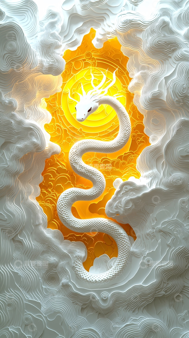 高清大图下载【趣麦麦图】白色神龙在云中盘旋