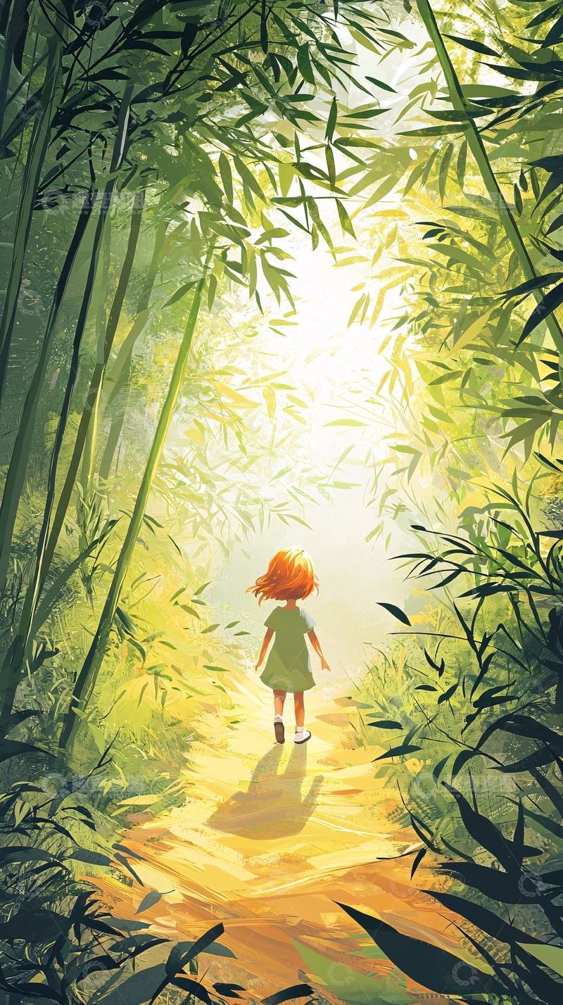 高清大图下载【趣麦麦图】小女孩竹林小路