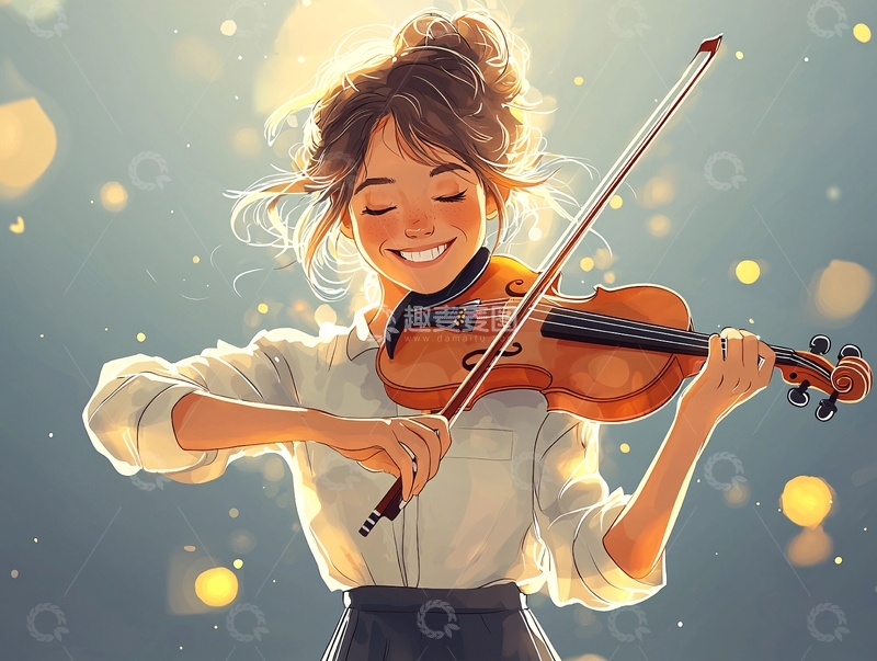 高清大图下载【趣麦麦图】少女演奏小提琴的幸福时刻