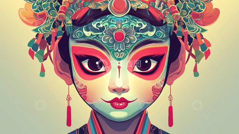 高清大图下载【趣麦麦图】京剧脸谱女孩