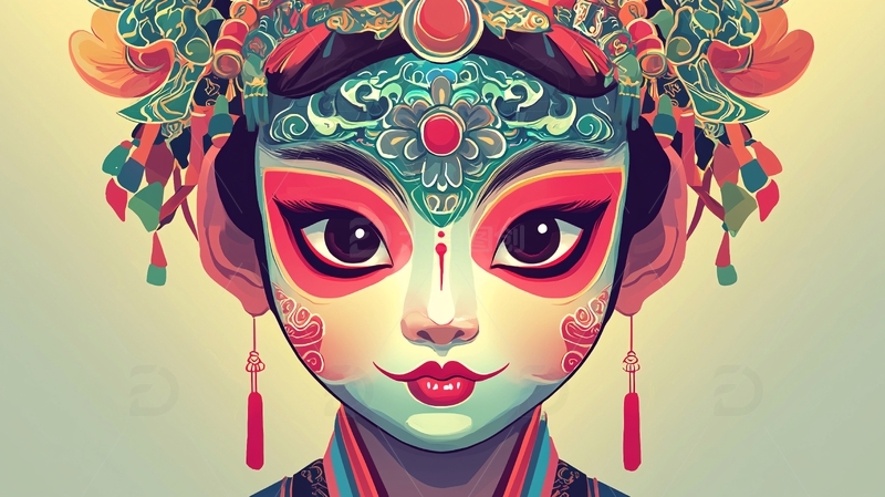高清大图下载【趣麦麦图】京剧脸谱女孩