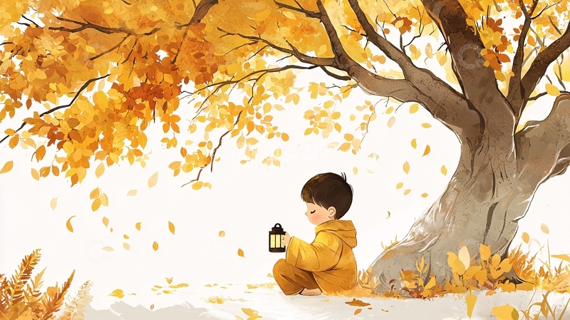 高清大图下载【趣麦麦图】秋日暖阳下男孩提灯