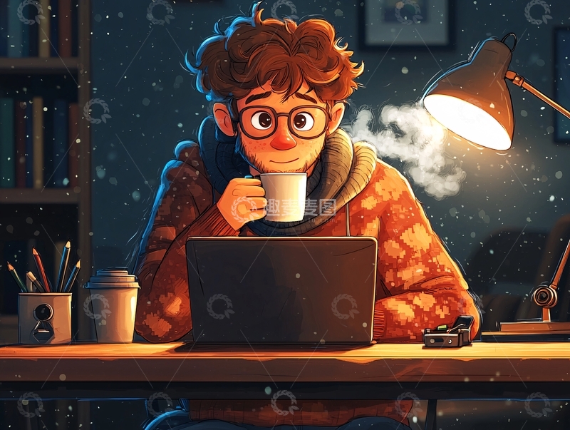 高清大图下载【趣麦麦图】温暖冬夜的男孩