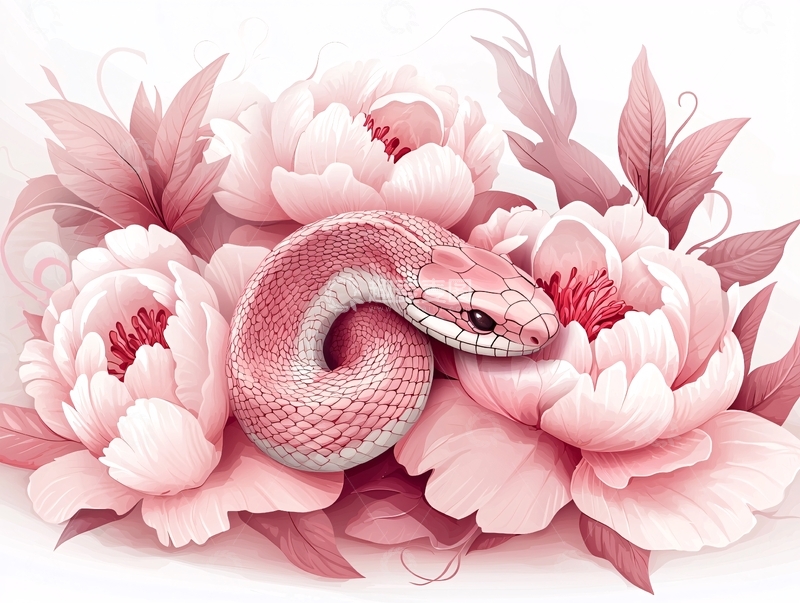 高清大图下载【趣麦麦图】粉色蛇与花朵