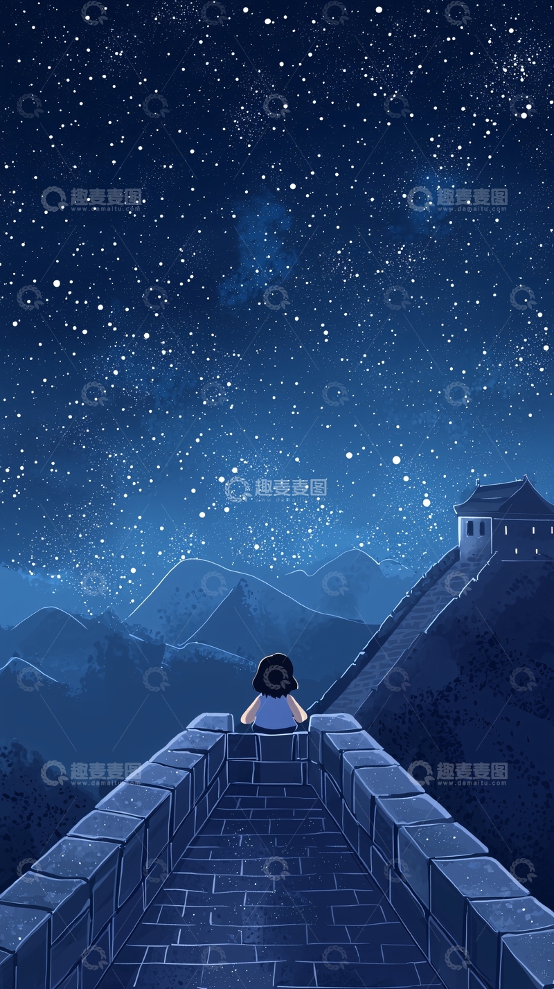 高清大图下载【趣麦麦图】星空下的长城