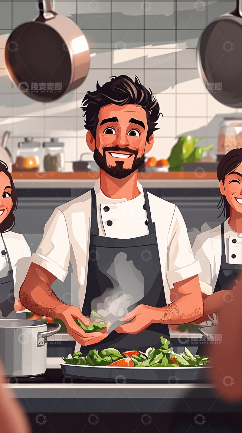 高清大图下载【趣麦麦图】厨房里快乐的厨师