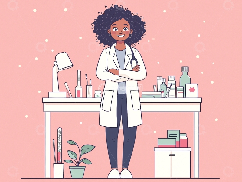 高清大图下载【趣麦麦图】黑人女医生站在办公桌前