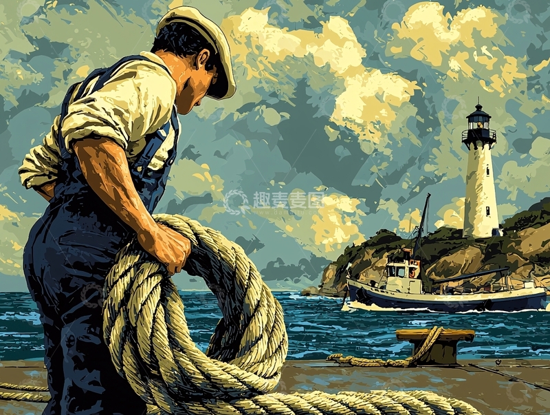 高清大图下载【趣麦麦图】海边男人与灯塔