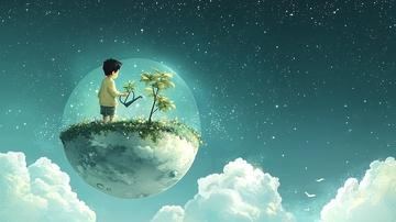 男孩在星球上种树