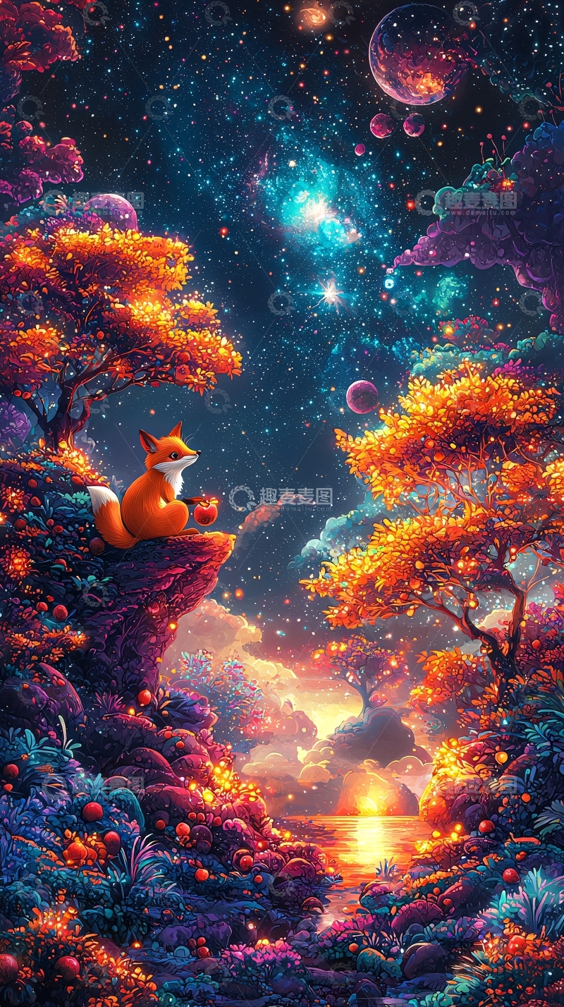 高清大图下载【趣麦麦图】星空下的狐狸