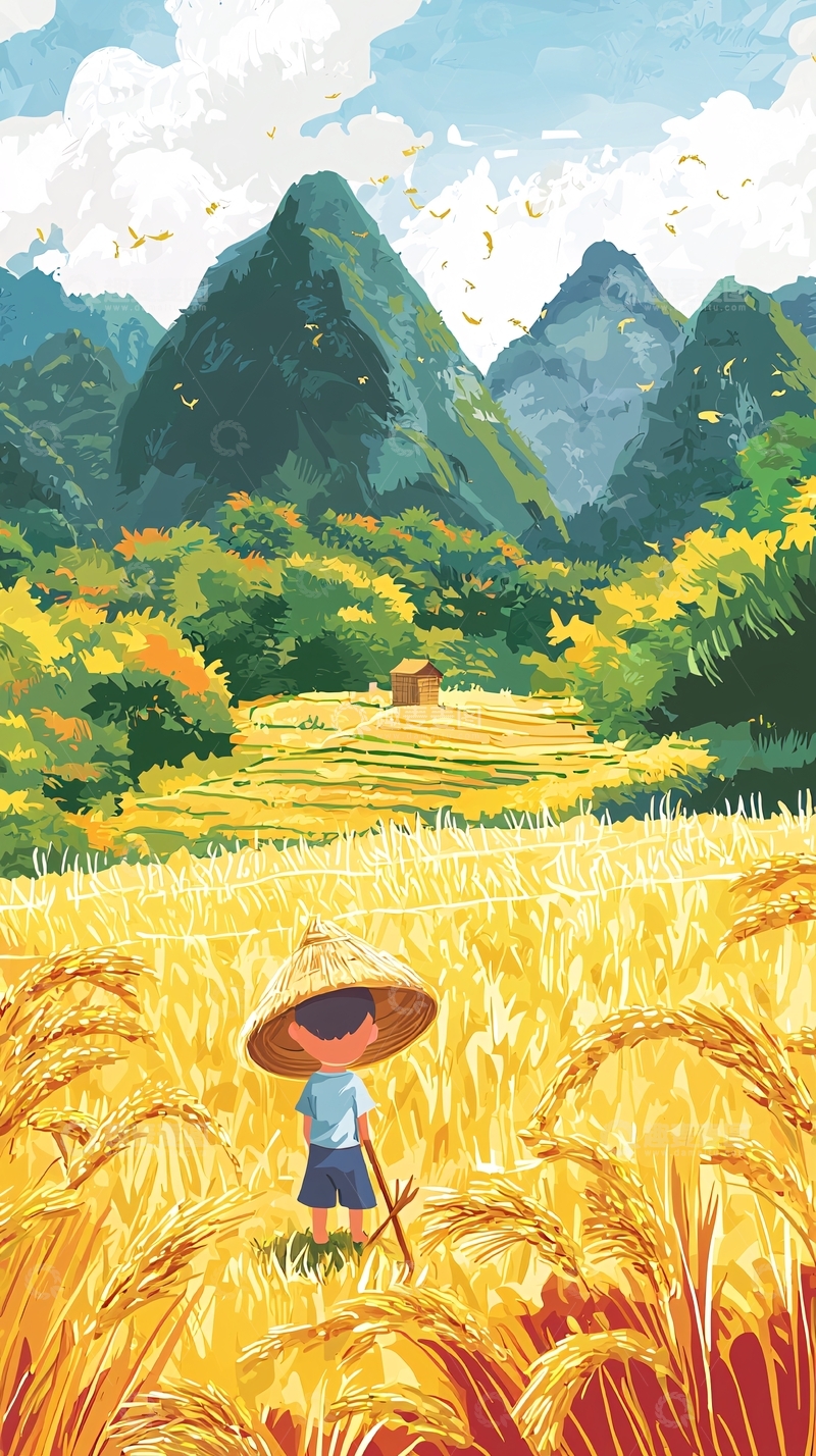 高清大图下载【趣麦麦图】稻田男孩