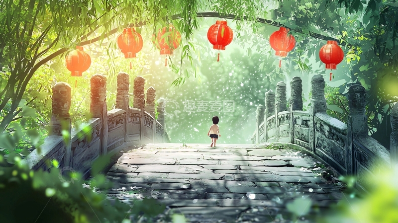 高清大图下载【趣麦麦图】童话世界小女孩过桥