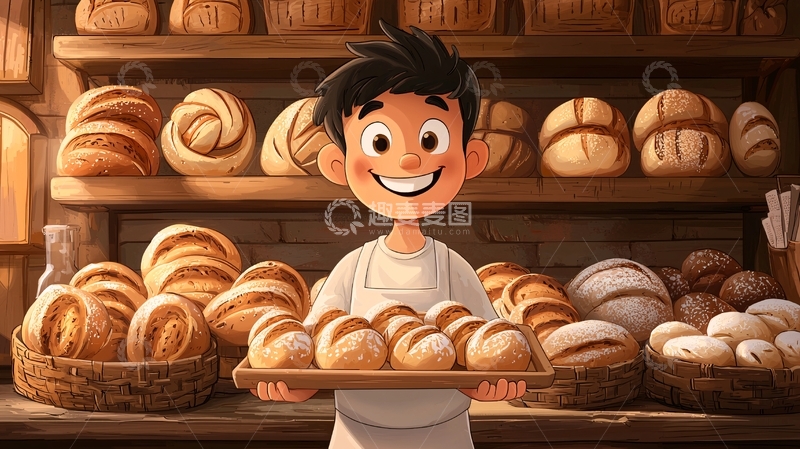高清大图下载【趣麦麦图】烘焙店男孩