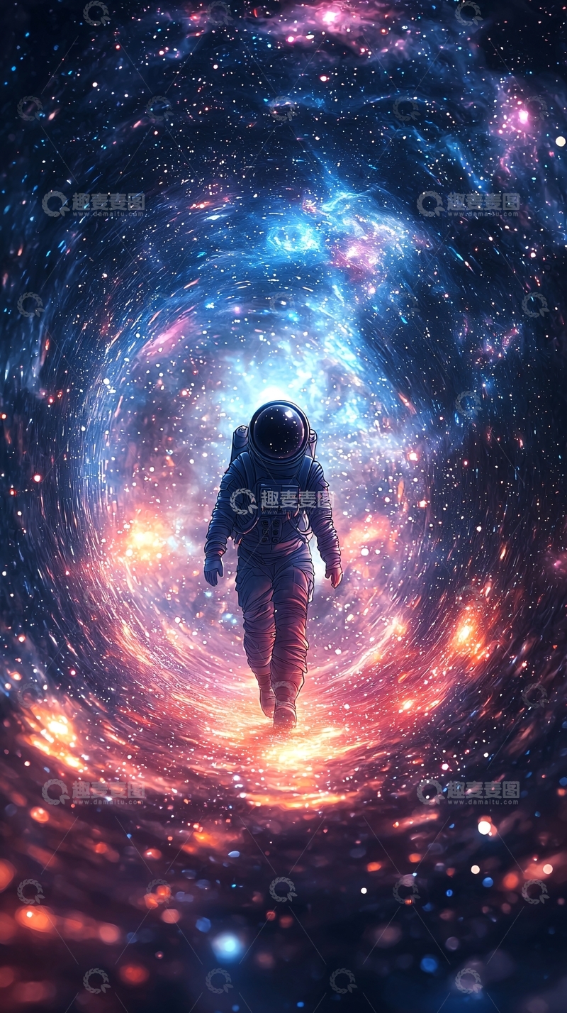 高清大图下载【趣麦麦图】太空人行走在绚丽星云中