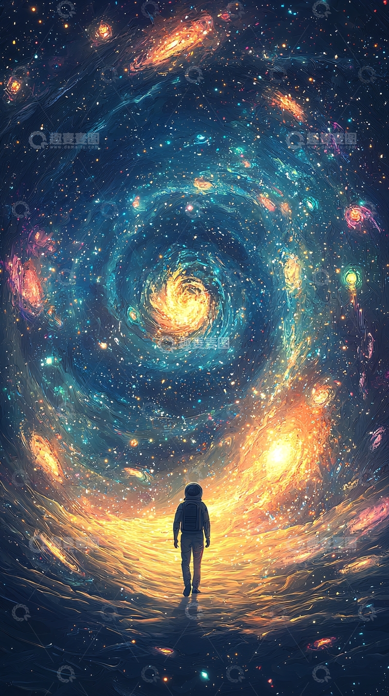 高清大图下载【趣麦麦图】宇宙星河中的孤独背影