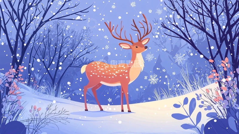 高清大图下载【趣麦麦图】冬日森林里一只鹿