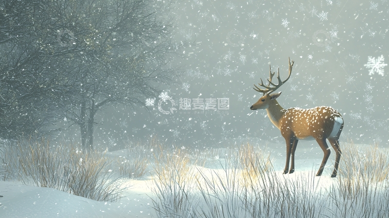 高清大图下载【趣麦麦图】雪中鹿
