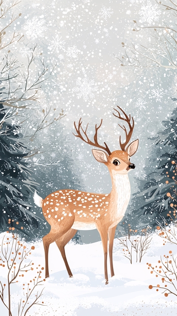 冬日雪景梅花鹿