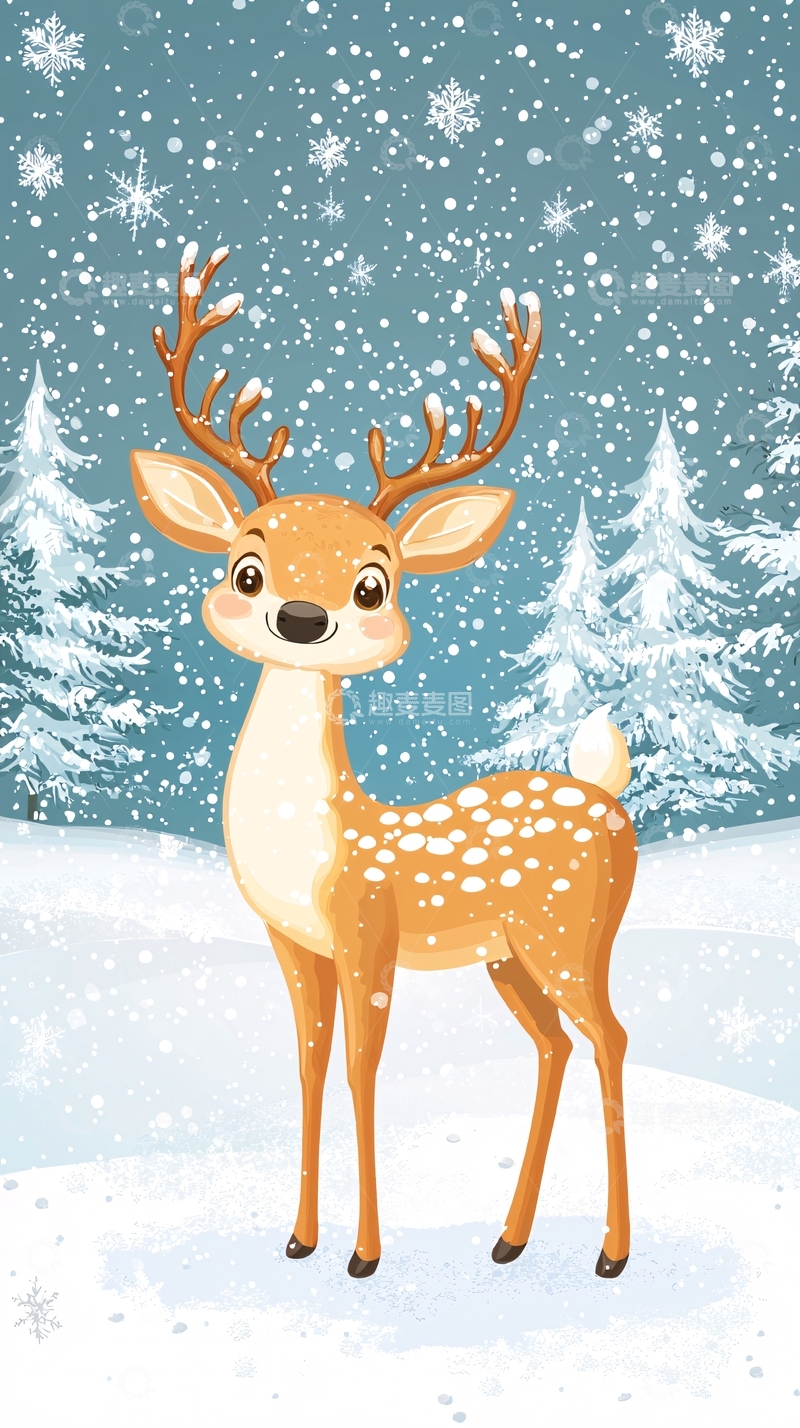 高清大图下载【趣麦麦图】雪地里的小鹿