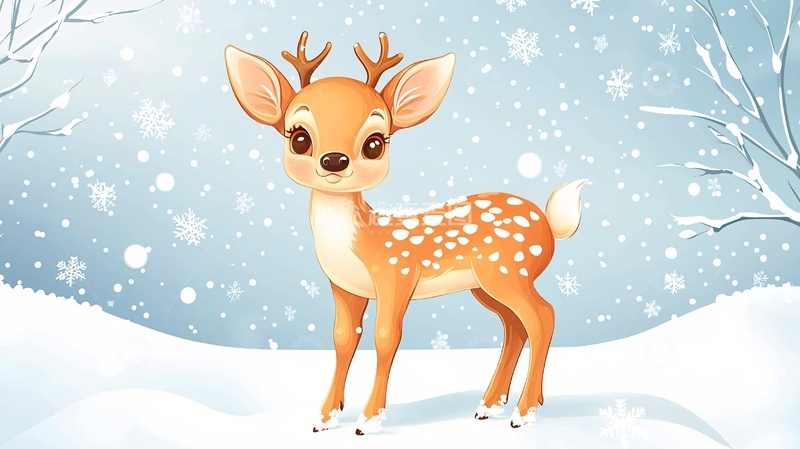 高清大图下载【趣麦麦图】可爱小鹿雪地卡通