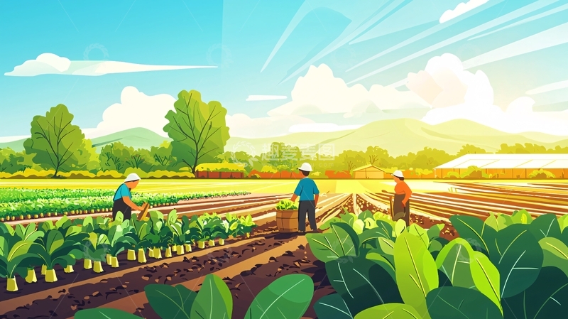 高清大图下载【趣麦麦图】田园风光卡通插画