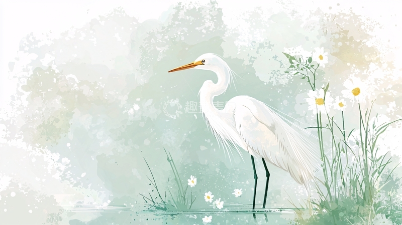 高清大图下载【趣麦麦图】水墨白鹭