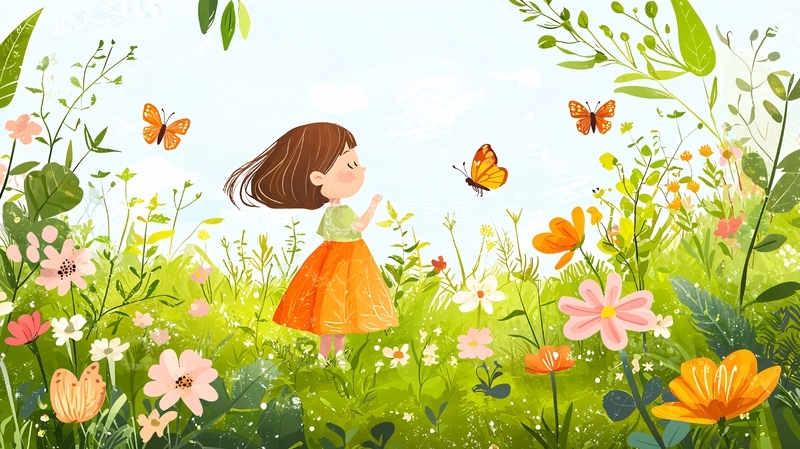 高清大图下载【趣麦麦图】女孩与蝴蝶
