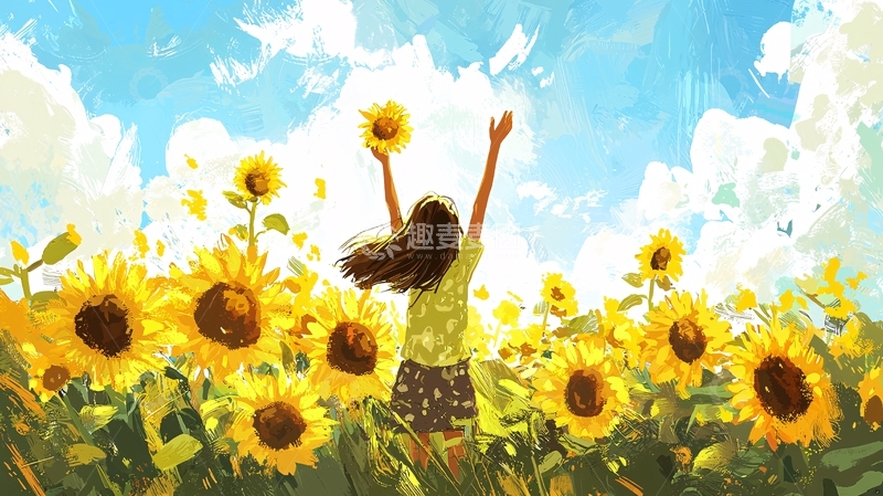 高清大图下载【趣麦麦图】女孩向日葵田野