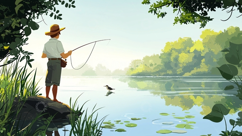 高清大图下载【趣麦麦图】清晨垂钓