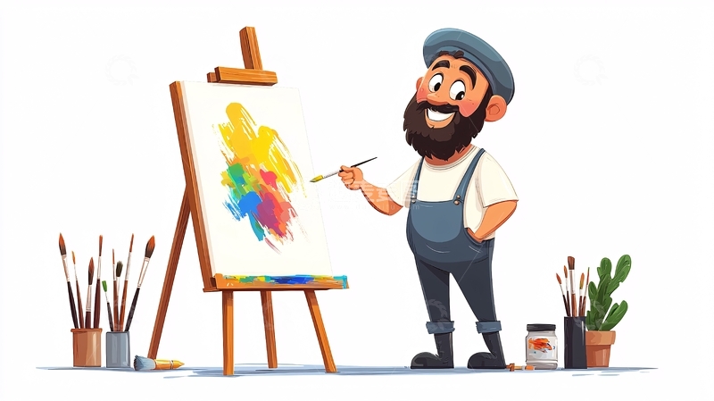 高清大图下载【趣麦麦图】画家正在创作彩色画作